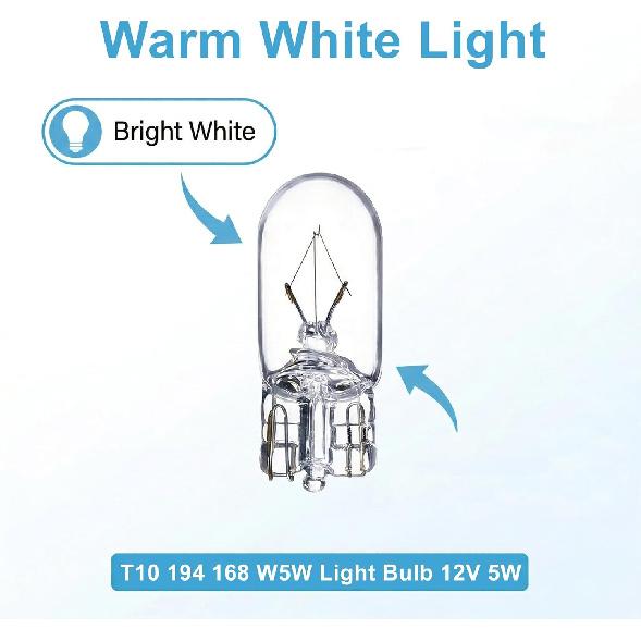 194 Bulb,168Bulb,T10 Light Bulb W5W 1/4 Wedge Base 12V 5W Side Marker Light Bulb Compatible for T10 194 2825 License Plate 168 W5W Car Lights. (10,
