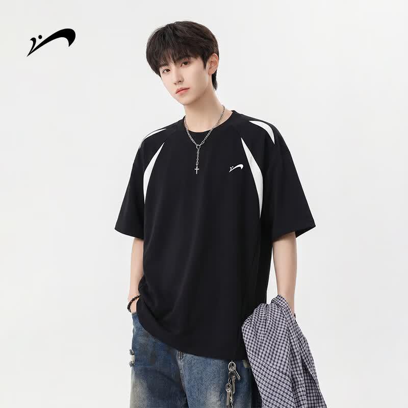 Guirenniao Men s Color Block Quick Dry Crew Neck T-Shirt 2XL черный блок