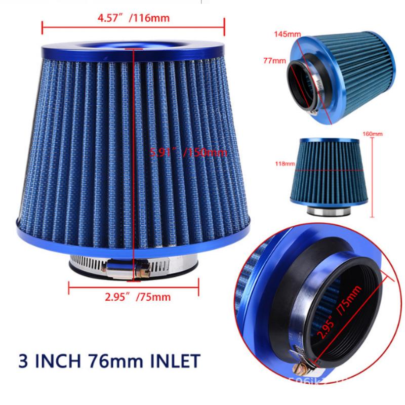 ISURE MARINE 76mm 3" Universal Car High Flow Air Filter Mushroom Head Air Filter High Flow Cold Intake Filter Red Black Blue