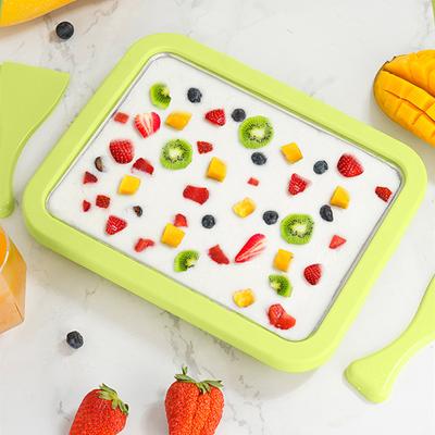 Instant Ice Cream Maker with 2 Scrapers Rolled Ice Cream Machine Stainless Steel Suitable for Families and Parties