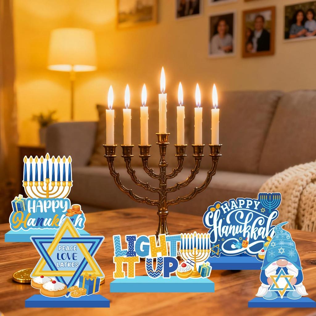 Hanukkah Decoration Wood Table Centerpiece for Home Happy Hanukkah Signs Chanukah Party Decor