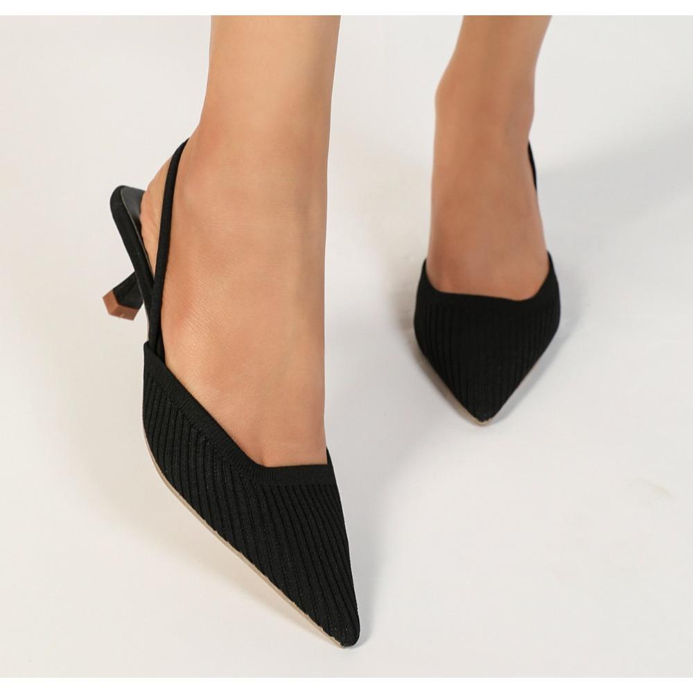 Brand Designer Large Pumps Women's High Heel Sandals Fashion Stripes Soft and Breathable Knitted Round Thick Heel Shoes