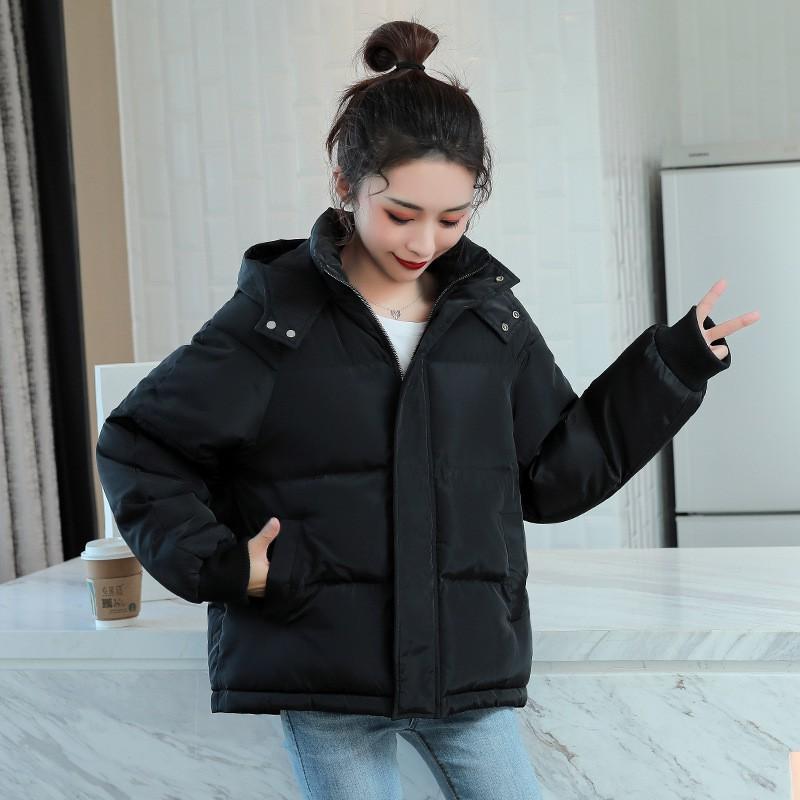Womens Short Puffer Coat Winter Warm Cotton-Padded Jacket Loose Fit Hooded Outerwear Petite