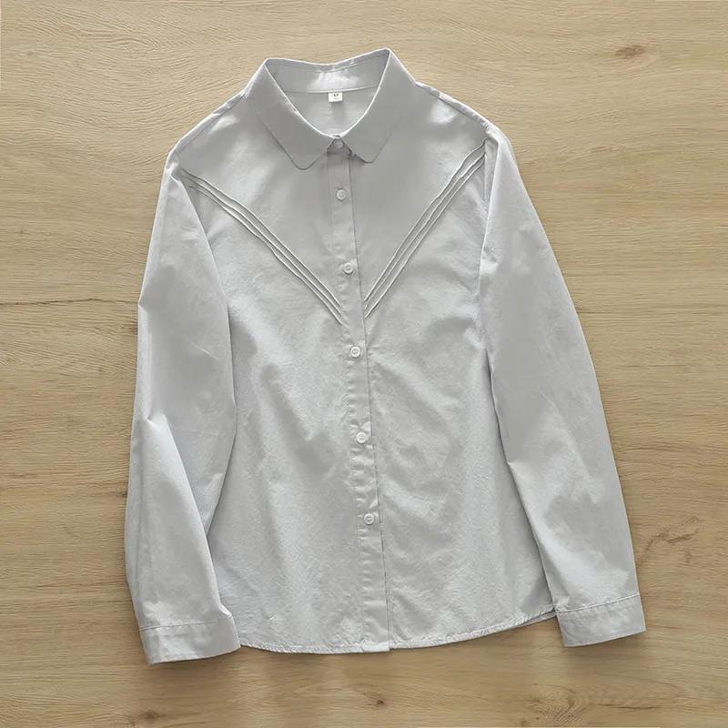 

Весенняя женская светло-серая плиссированная рубашка с длинным рукавом на пуговицах S синий