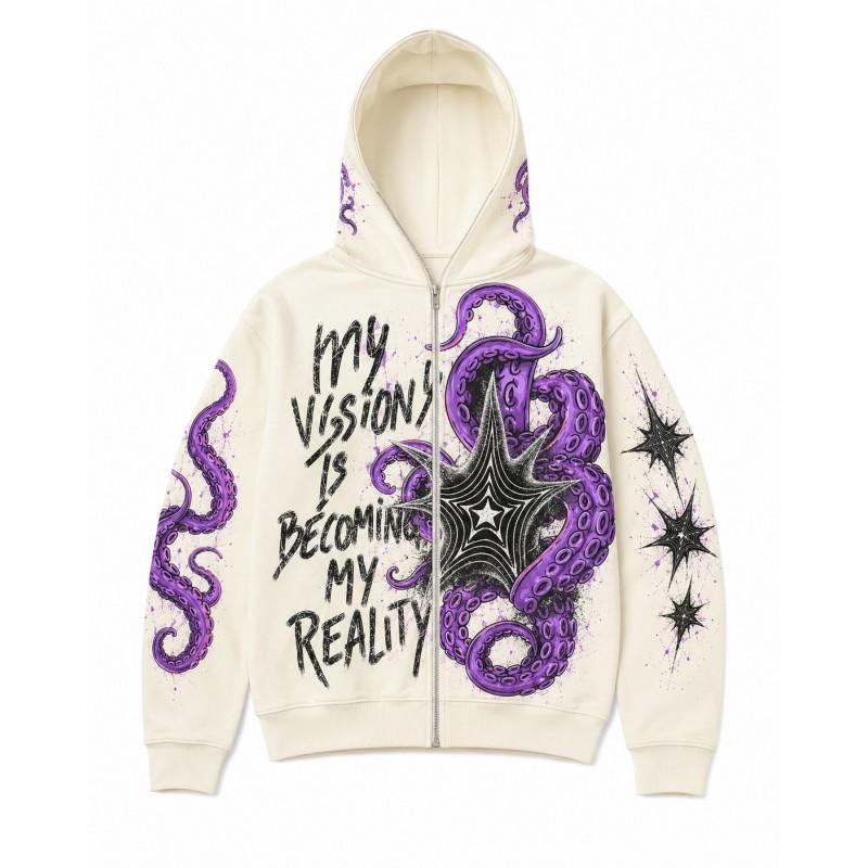 Street Hip Hop Flamme 3D-Druck Reißverschluss Hoodie Lockerer Schnitt Jugend Freizeit Winter Sweatshirt