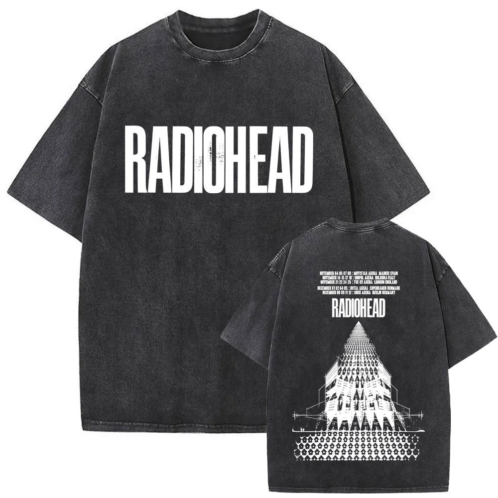 Washed Vintage Radiohead Return To The Road European Tour T Shirt Men Women Hip Hop Rock T-shirt Men's Gothic Oversized T-shirts