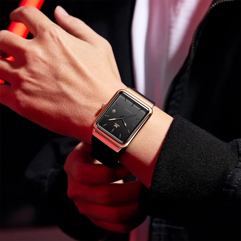 OPK Men's Watch Quartz Date Waterproof Easy to Read Fashion Classic Silicone Band School Business Rose Gold & Black