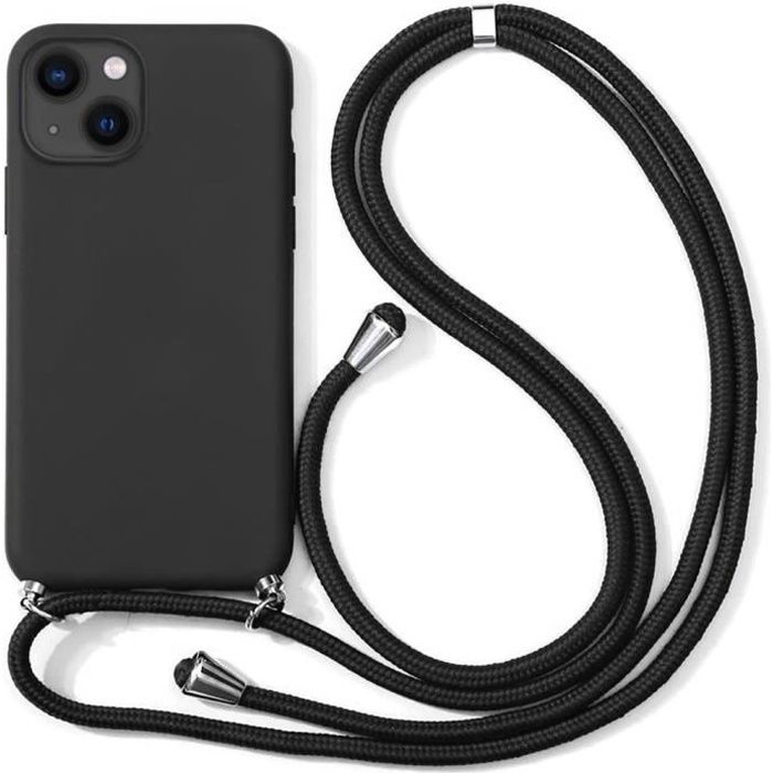 Coque avec collier cordon - iPhone 13 - Noir - Souple - Anti-rayure - Anti-choc