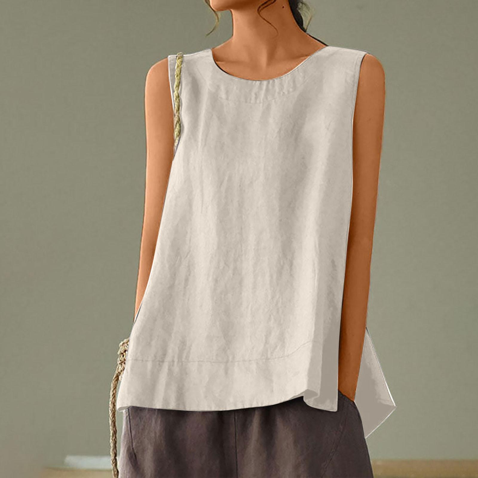 

Женский свободный повседневный хлопковый льняной однотонный жилет без рукавов бежевый