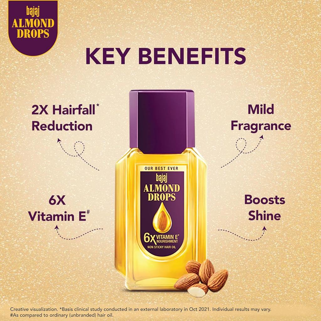 Bajaj Almond Drops Hair Oil 95ml Pack Of 1 For Hair Fall Control Shiny Non-Sticky Nourishing Hair Care