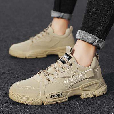 Khaki Casual Youth Outdoor Shoes Anti Slip Soft Sole Workwear Mens Sneakers Thick Soled Resistant Lace Up Anti Slip Shoes 2025