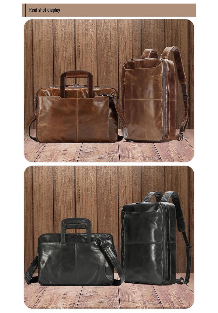 Genuine Leather Multifunctional Travel Bag: Expandable Outdoor Casual Backpack Briefcase