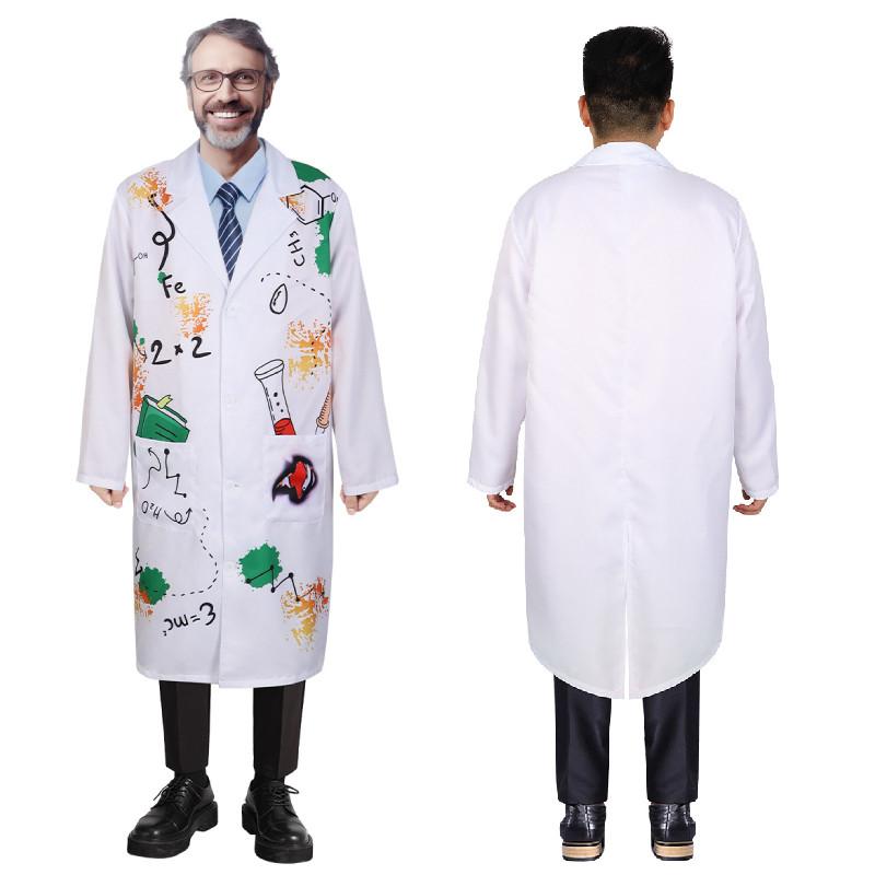 Set costum de om de știință nebun de Halloween cu material din poliester pentru copii și adulți
