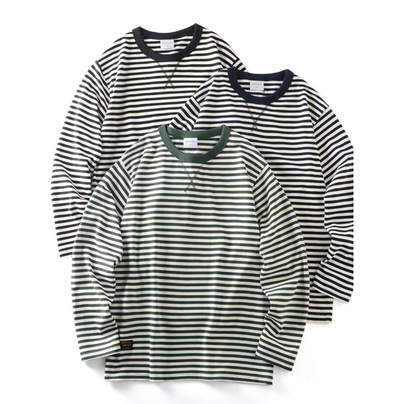 American Retro Heavyweight Pure Cotton Striped Long-Sleeve T-Shirt for Men, Autumn and Winter Sailor Shirt, Export Quality Trendy Brand Base Shirt