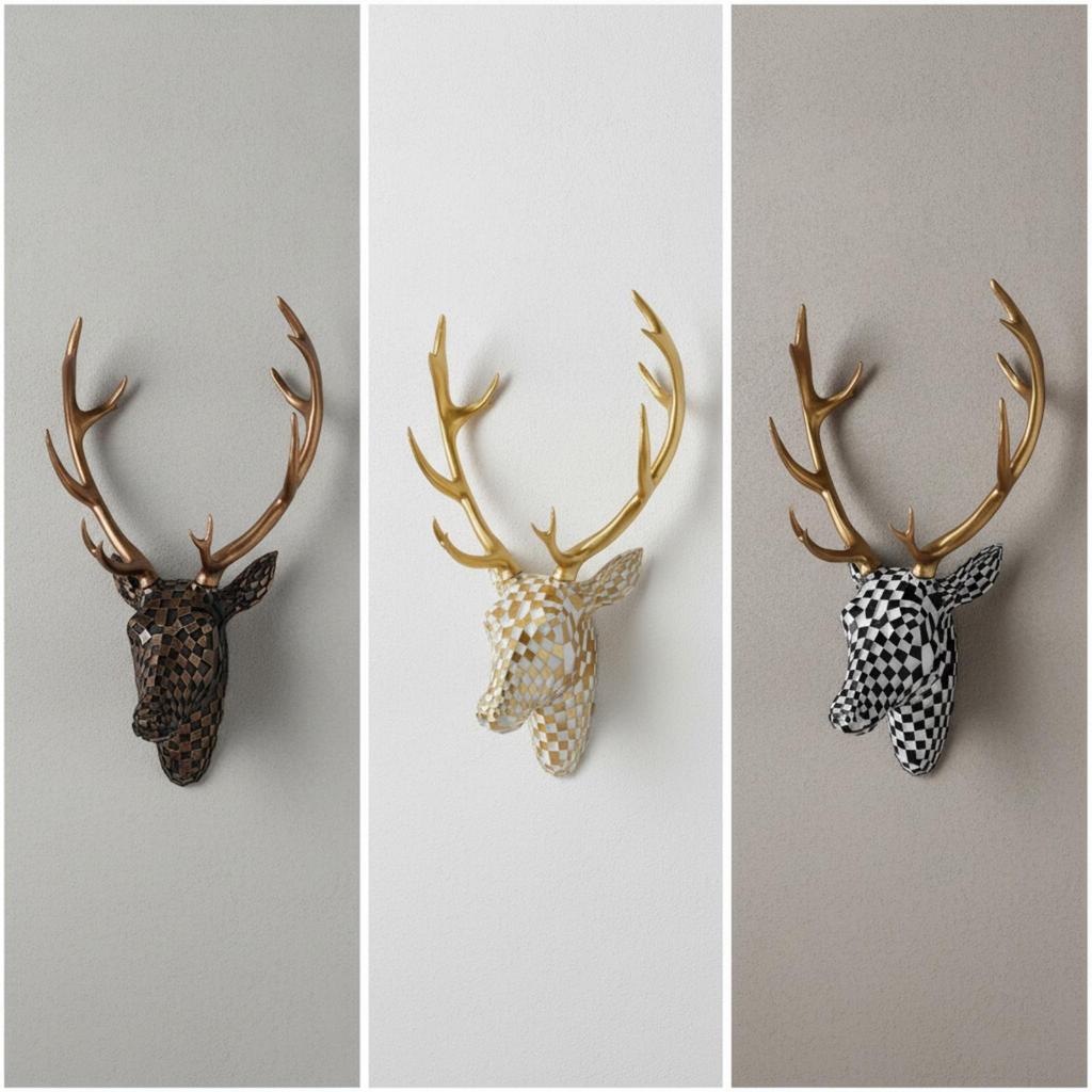 3D Deer Head Wall Sculpture with Antlers Modern for Entryway