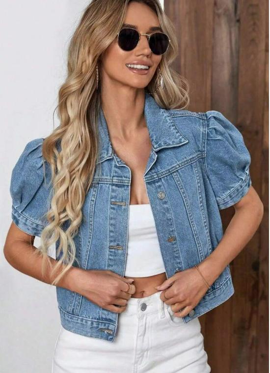 2026 Damen Übergrenze Jeansjacke mit Puffärmeln - Slim Fit, Lässig, Modisches Design