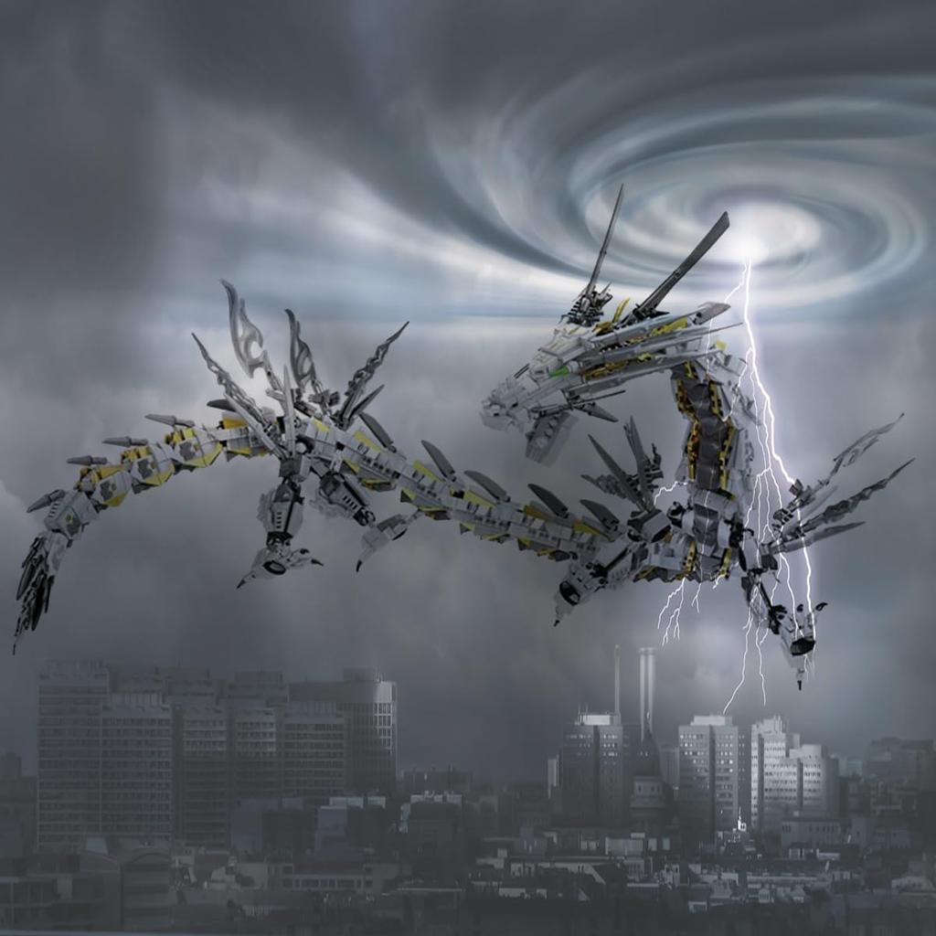 HONLANCH Dragon Series White Mechanical Hurricane Dragon Building Blocks Set (1485Pieces)-Toys Gifts for Kid and Adult