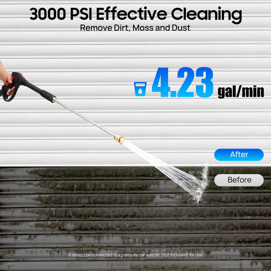 3000PSI Pressure Washer Gun with 5 Nozzles 26.25FT Hose High Power Cleaner for Car House Patio Driveway