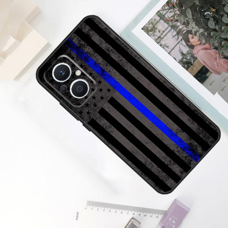 Police Styled Thin Blue Line Flag Case For OPPO Reno 8T 4Z 5Z 11F 10 Pro 4 5 6 8 7 Lite OPPO Find X6 X5 Pro X2 X3 Neo Cover