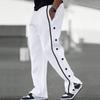 Men's New Elastic Waist Loose Casual Sports Straight Pants with Side Buttons