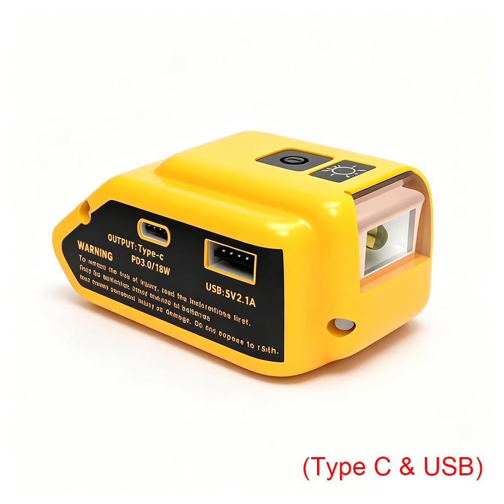 ÚJ DCB090 Áramforrás Töltő Átalakító Akkumulátor Adapter Dewal 18V 20V Lítium Akkumulátorhoz USB és C típusú 12V LED Munkalámpával