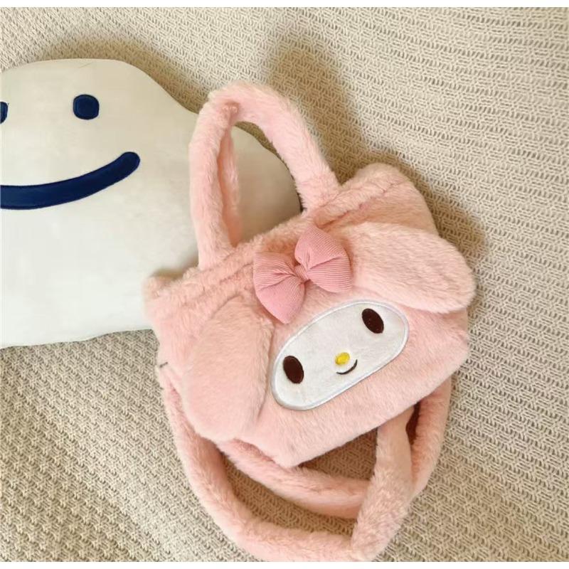 Cute Little Bag New Pink Rabbit Furry Cartoon Shoulder Bag Girls Handheld Bento Bag