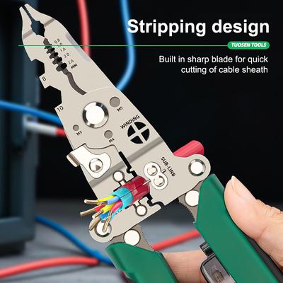 Multifunctional Wire Stripper With Electrical Test Pen Foldable Cable Cutter Crimper Tool, Electrical Folding Pliers For Cutting
