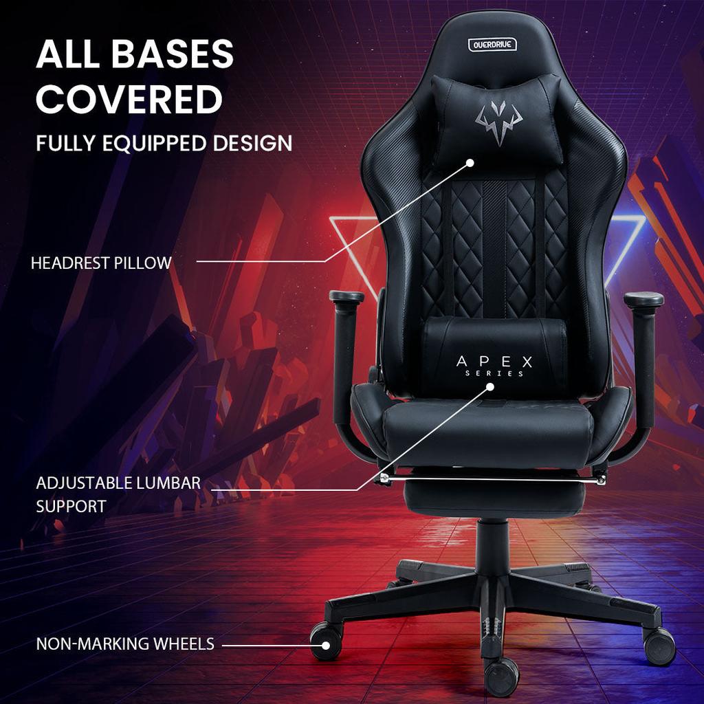 Office Chairs Overdrive Apex Series Reclining Gaming Ergonomic Office Chair With Footrest Black