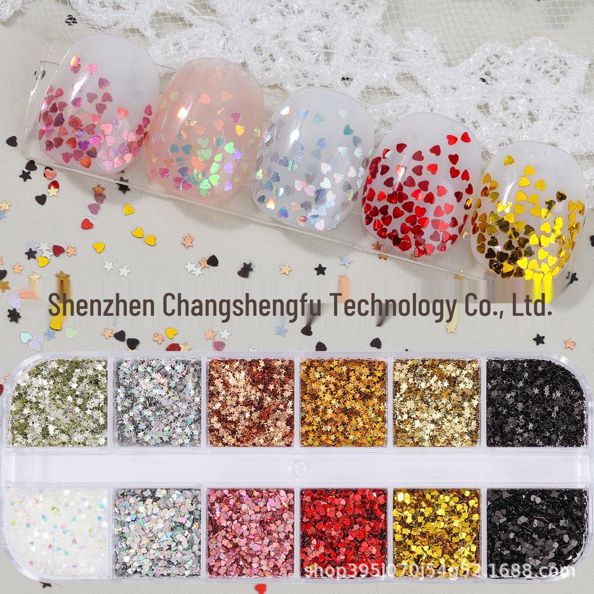 

Cross 12-Grid 1mm Laser Heart & Star Nail Art Glitter - Valentine s Day Accessories