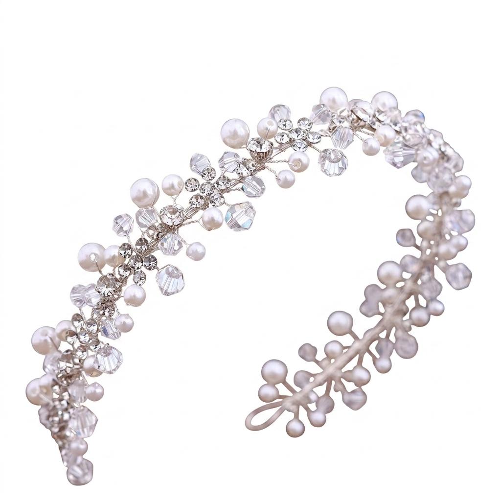 Bridal Hair Band With Rhinestone And Pearl For Wedding Headpiece