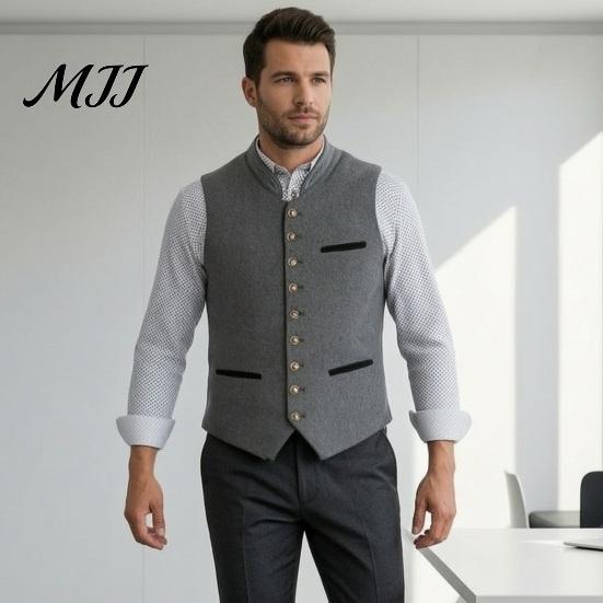 Men Oktoberfest Waistcoat Vest, Traditional Costume Waistcoat, Stand-Up Collar Button-up Vintage European Style Formal Vest Gilet, Retro
