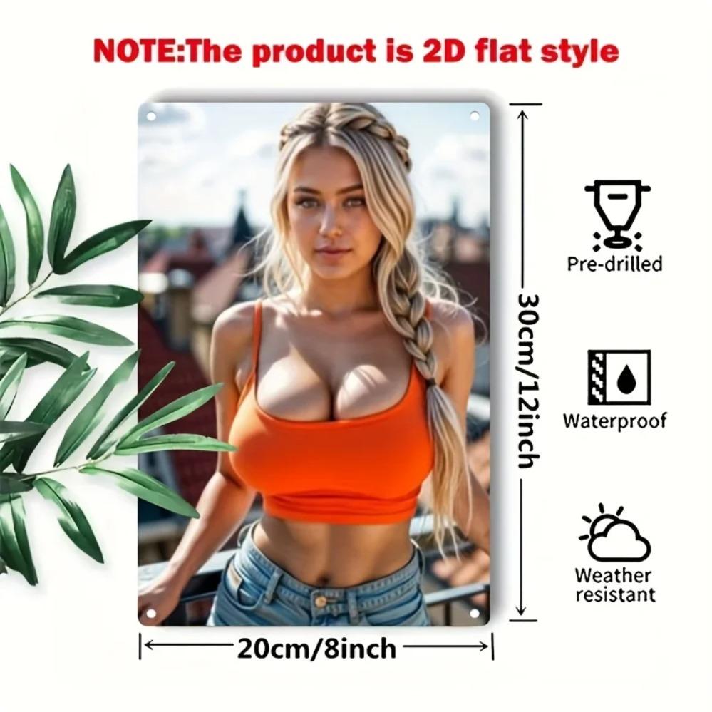 Orange Bikini Woman Metal Sign, Durable Iron Wall Art Decor for Home Bar Cafe Man Cave Christmas Gift