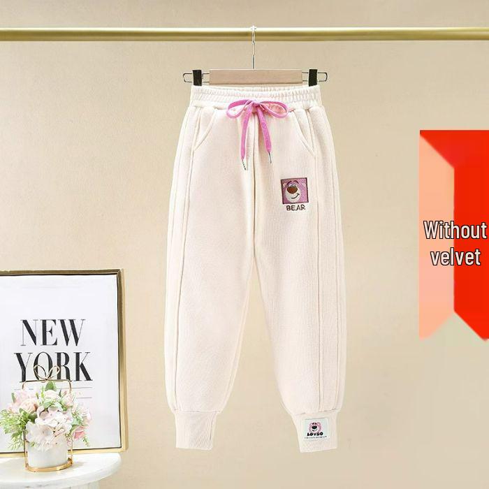 Kuromi Girls' Fleece-Lined Sweatpants - Cartoon Print, Warm & Thick, Cuffed for Spring/Autumn