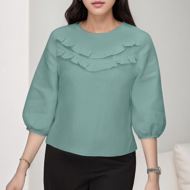 

ZANZEA Женская повседневная однотонная блузка с круглым вырезом и рукавом 3/4 S