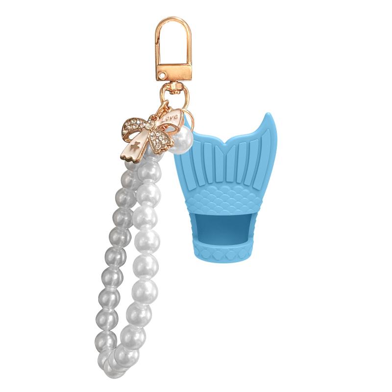 Creative Silicone Lip Balm Holder Pearl Necklace Portable Keychain Lip Gloss Cap Flexible Colorful Lipgloss Sleeve Gift
