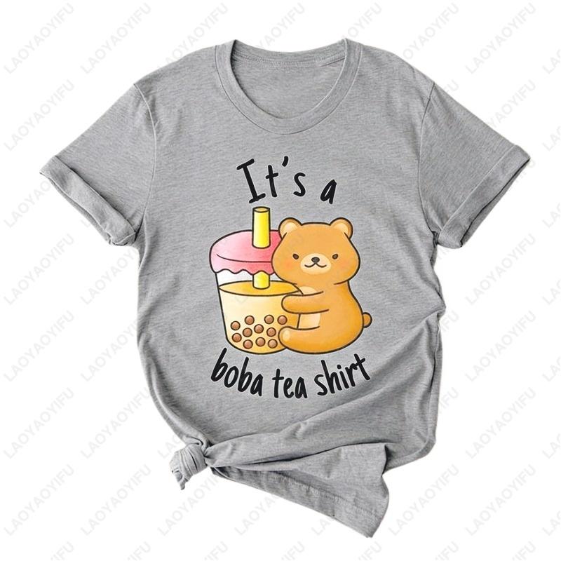 Its A Boba Tea Kawaii Bear Cotton Shirt Gift For Wife Creative Trend Casual Style Oneck Printed Unisex Tops Women Cute Tee