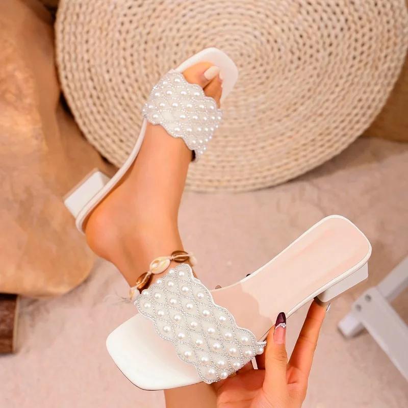Fashion Fashion 2025 Summer Open Toe Women's Slippers New Outdoor Dress Crystal Plus Size String Bead Best Seller Shoes for Womenzapatos