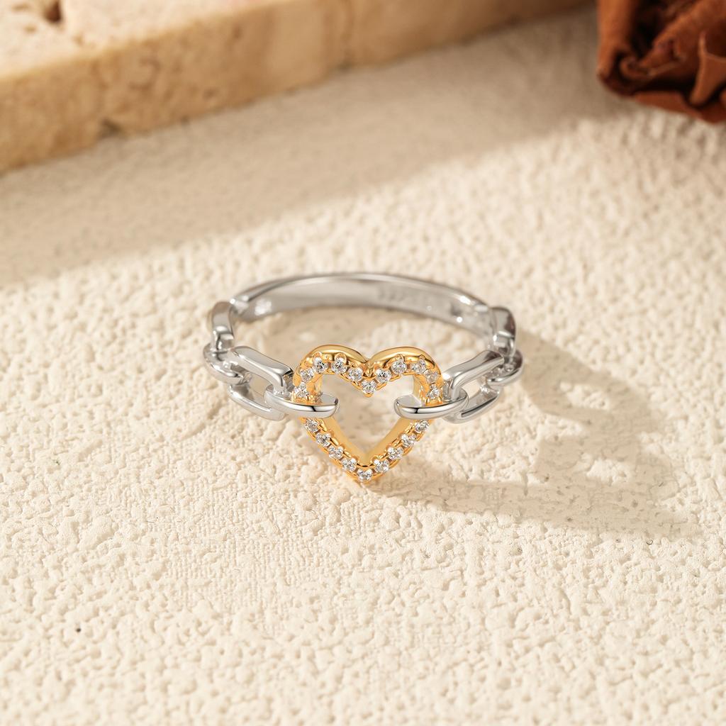 MODIAN 925 Silver Romantic Heart Ring Mix Hollow Out Paved CZ Ring for Women Sweet Birthday Jewelry Gift