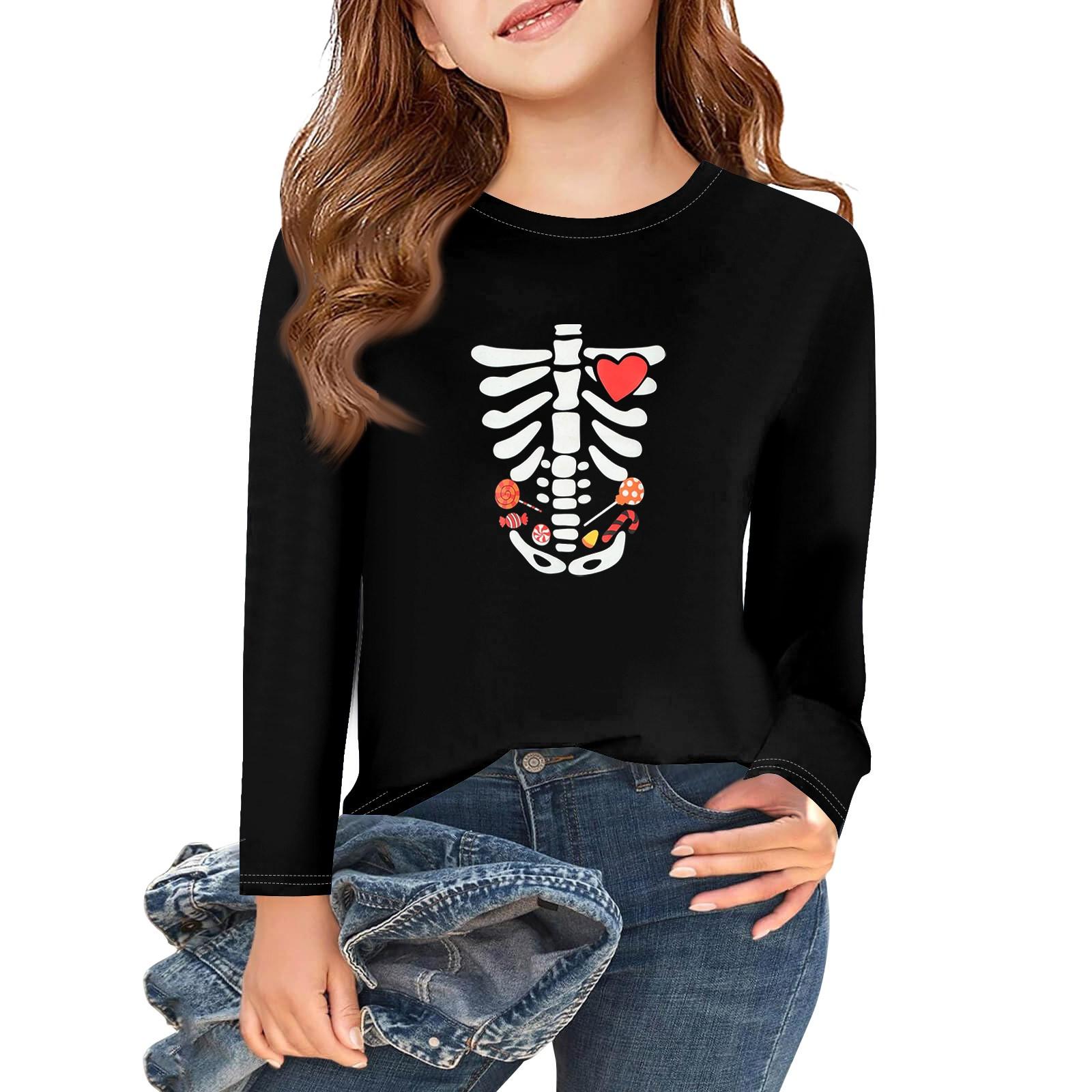 

Girls Long Sleeve Halloween Day T Shirts Kids Fall Tops Crewneck Basic Tees 2-11Y 110 бежевий
