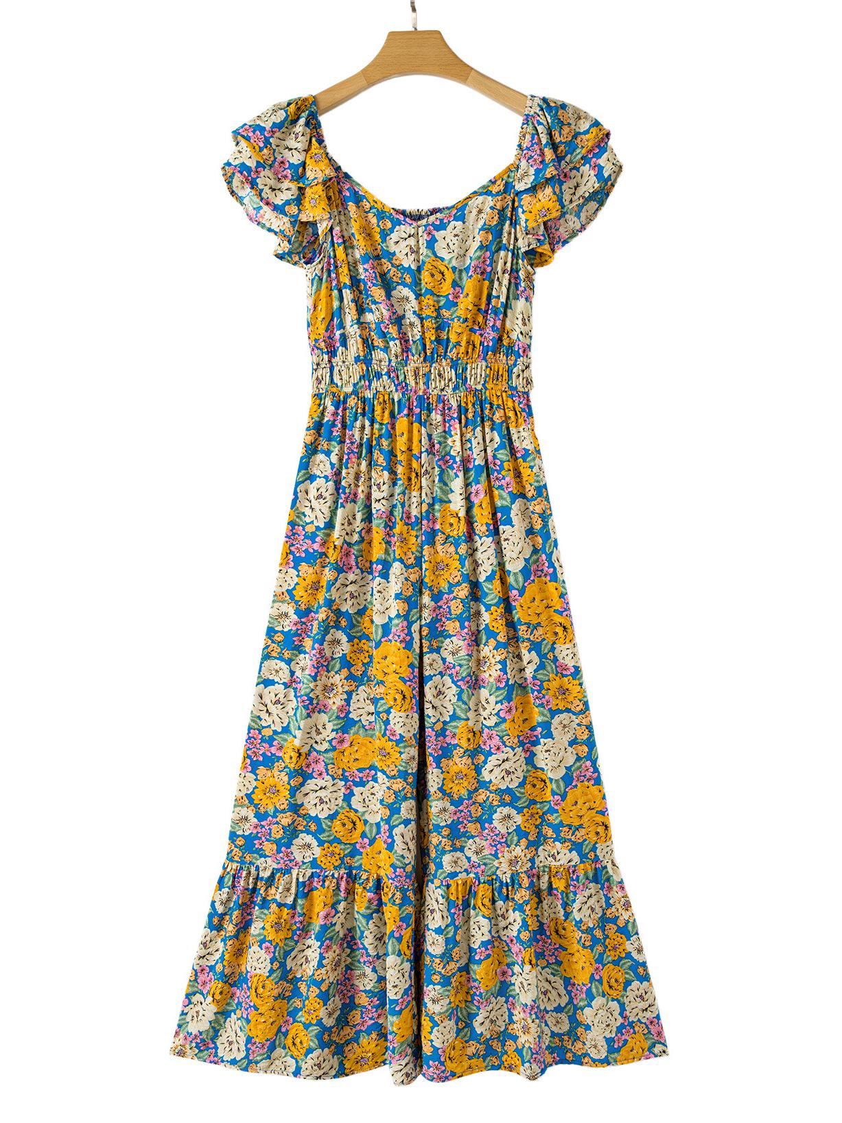 

Шифоновый комбинезон с цветочным принтом, облегающего кроя, с коротким рукавом для женщин S жёлтый