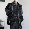 Stylish Crocodile-Texture Shoulder-Pad Jacket Couples Hip Hop Streetwear Outerwear In PU Leather Oversized Fit