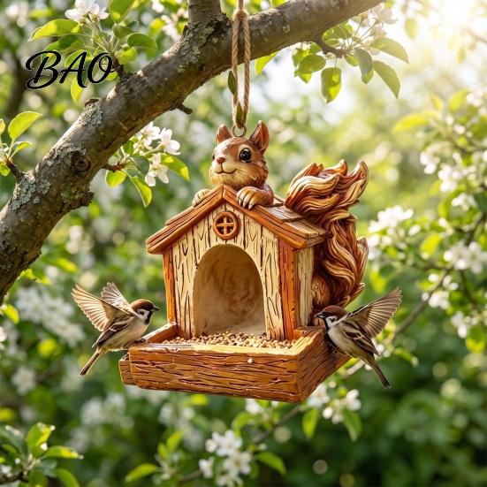 Easy Clean Hanging Bird Feeder Resin Squirrel Feeder, Outdoor Decorative Tree Garden Wild for Backyard Patio Decoration Weather Resistant House