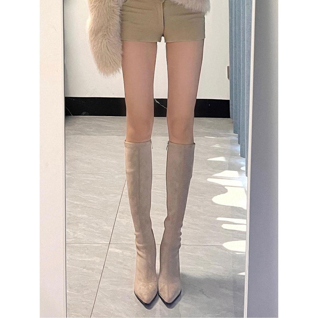 High Heel Boots 2025 Winter Skinny Boots High Elastic Boots Pointed Thick Heel Knight Boots