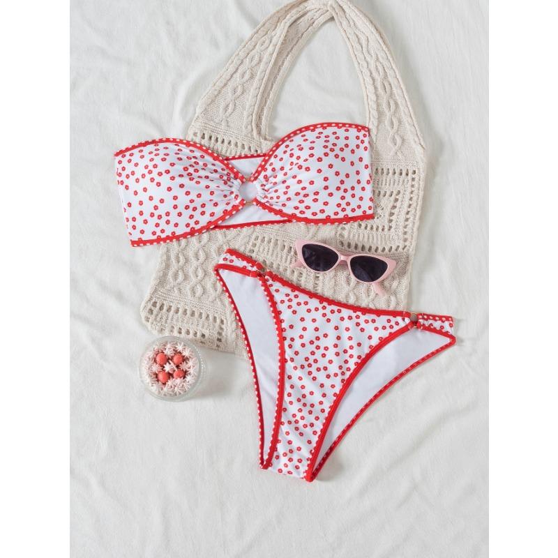 

New printed lace-up sexy tube top bikini split swimsuit XL