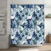 Handmade shower curtain with navy blue flowers pattern for bathroom decor waterproof fabric for bathtub area