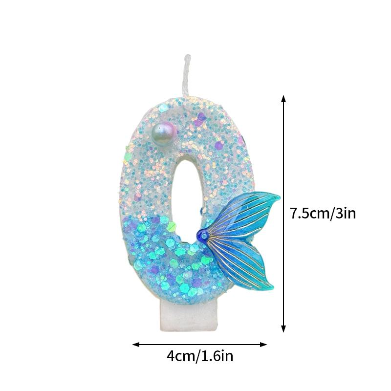 3D Pink Fishtail Number Candles Birthday Cake Candles Digital Candle Decor Cake Topper Birthday Party Anniversary Decoration