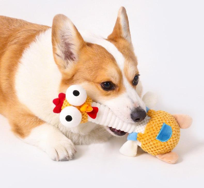 Interaktives Haustierspielzeug für Hunde und Katzen - Quietschendes Plüschtier mit Seil zum Kauen, zur Zahnpflege und gegen Langeweile, Geeignet für kleine, mittlere und große Tiere