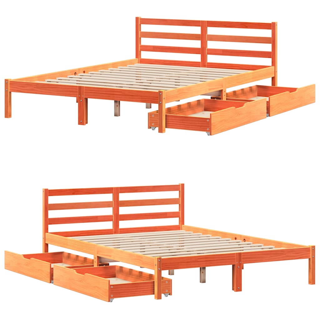 Solid Wood Bed Without Mattress Wax Brown 150 X 200 Cm Pine Wood