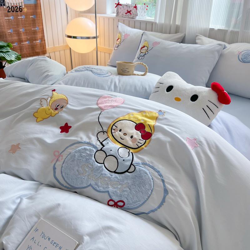Adorable Cartoon Cotton Duvet Cover Set for Kids - 3 Pieces for College Dorms