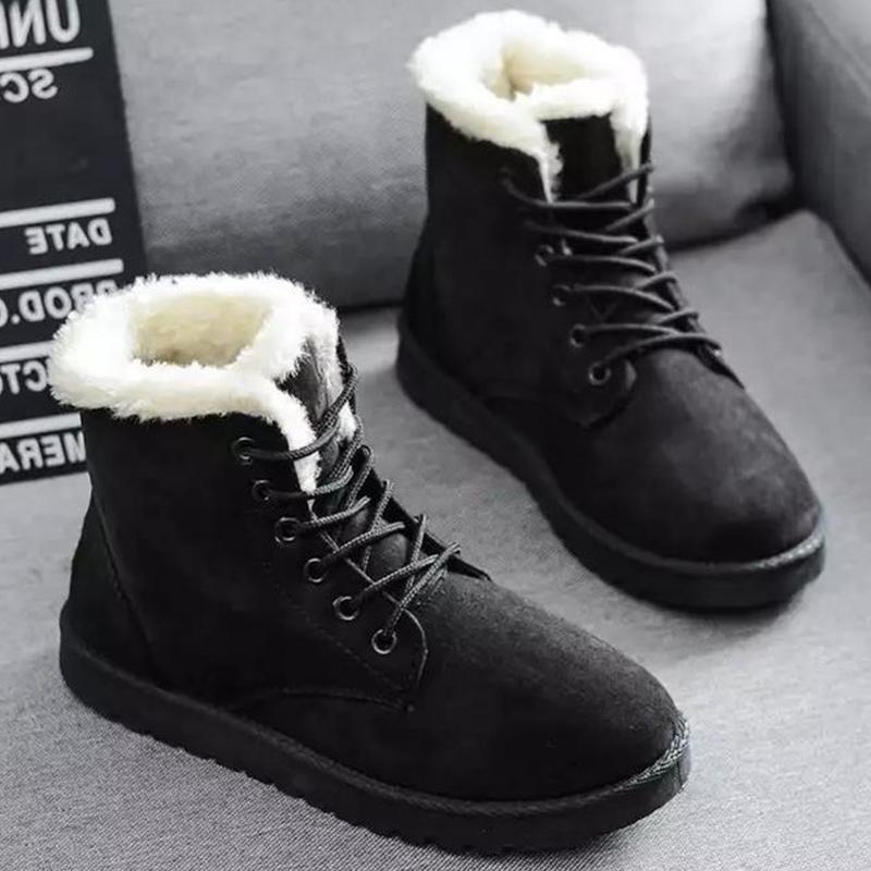 Winter New Flat Snow Boots Comfortable Warm Velvet Plush Cotton Shoes Round Toe Snow Boots Lace-up Short Boots Women